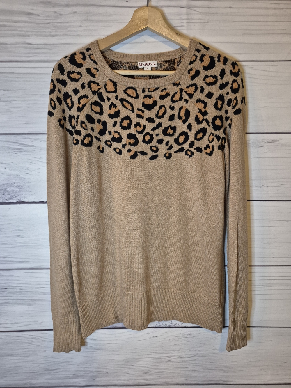 Merona Tan Leopard Yoke Crewneck Sweater